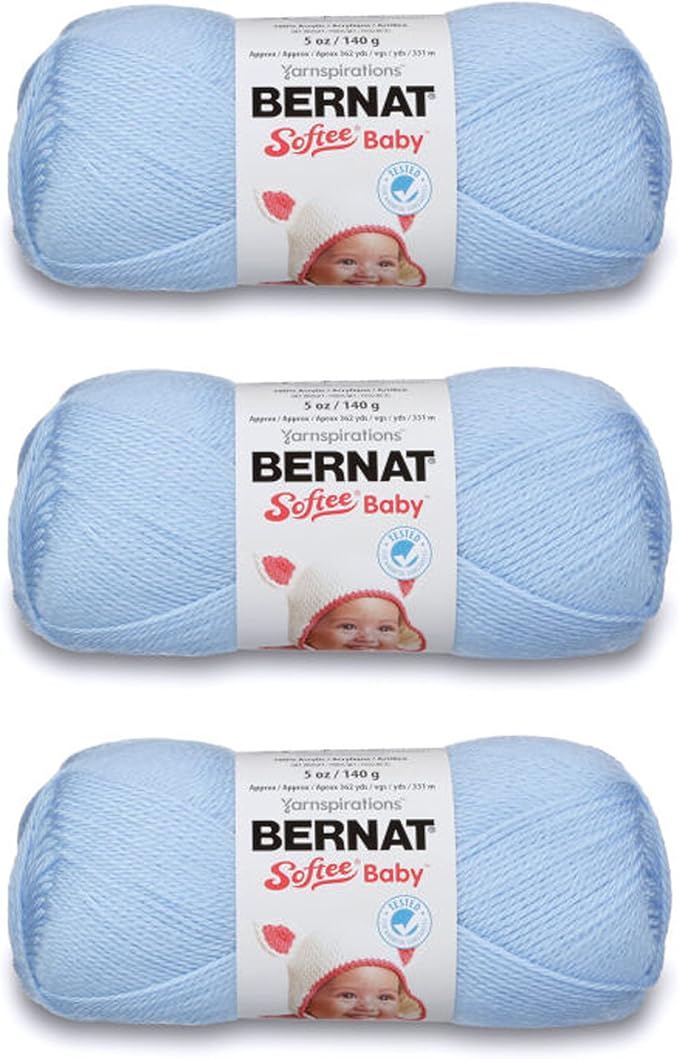 Bernat Softee Baby Acrylic Yarn in Pale Blue color — DK weight for knitting and crocheting