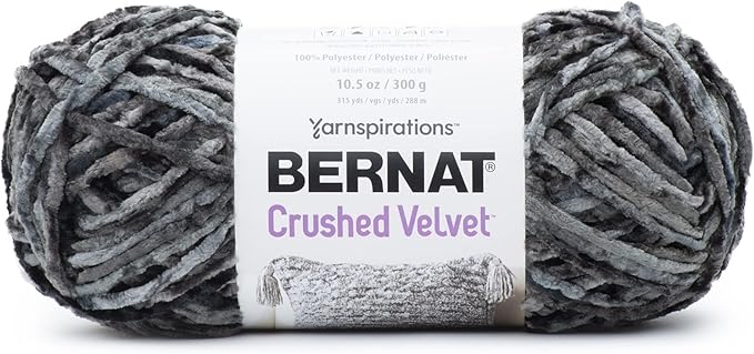Bernat Crushed Velvet Polyester Yarn in Deep Gray — for knitting and crocheting accessories and home projects