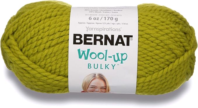 Bernat Wool-Up Bulky Yarn in Lemongrass — 100% pure wool for knitting and crocheting
