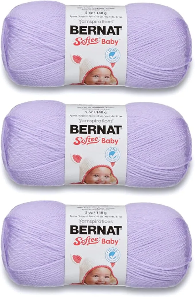 Bernat Softee Baby Acrylic Yarn in Soft Lilac color — DK weight for knitting and crocheting