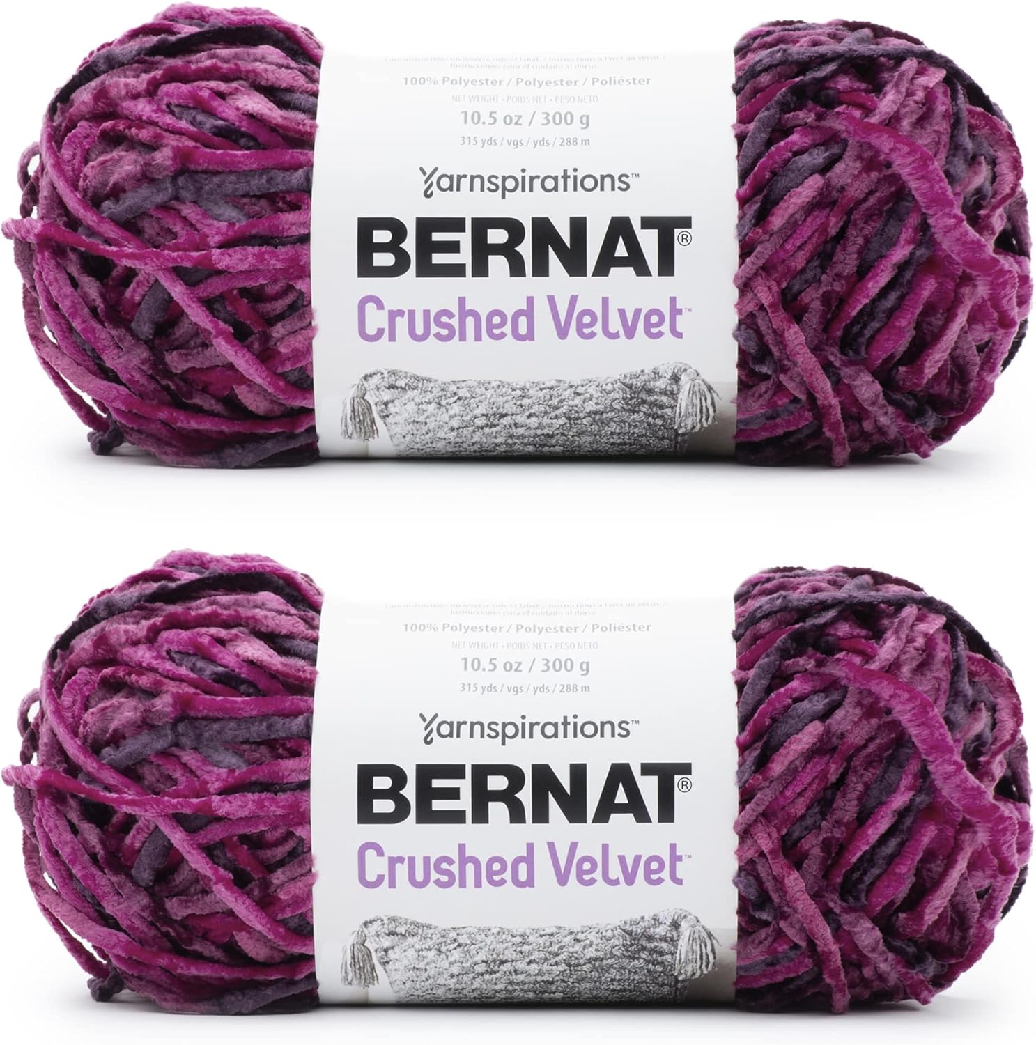 Bernat Crushed Velvet Polyester Yarn in Magenta — for knitting and crocheting accessories and home projects