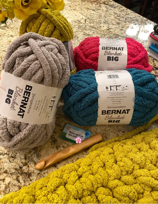 Close-up of acrylic yarn fiber texture used in Bernat knitting and crocheting projects
